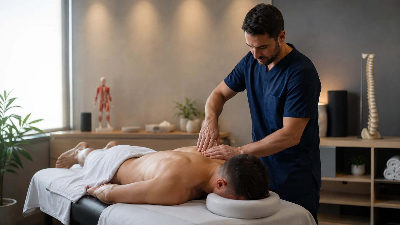 Sessão de massoterapia terapêutica em clínica